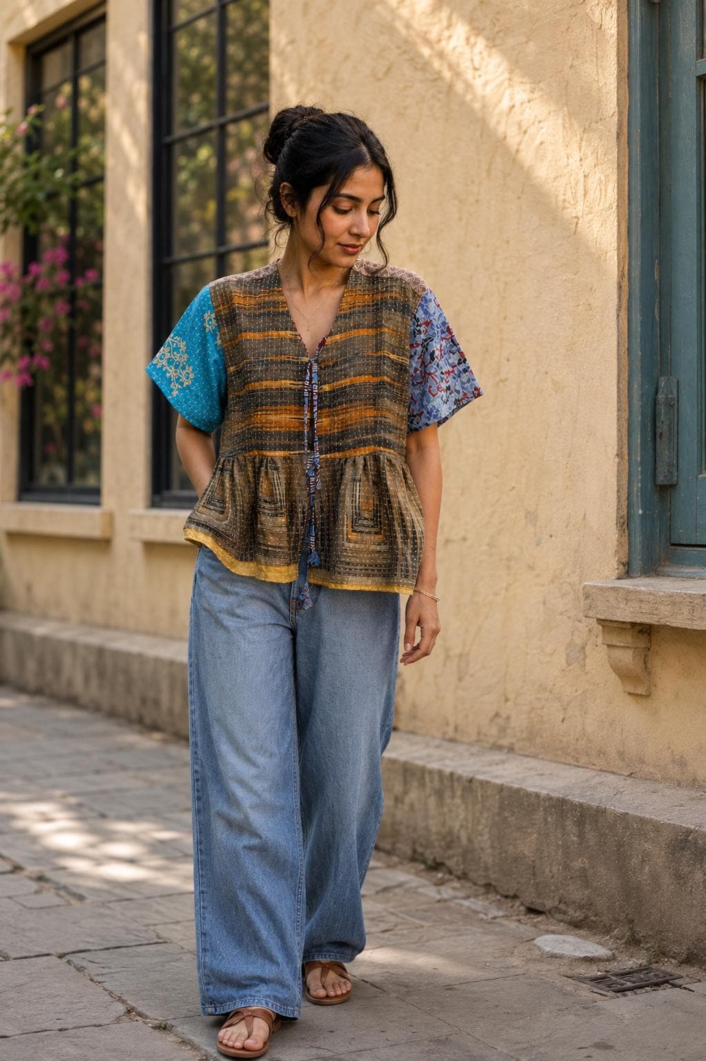 Vintage Kantha Blouse Handmade Patchwork Top Boho Indian Cotton Tunic Reversible Kantha Clothing Festival Outfit
