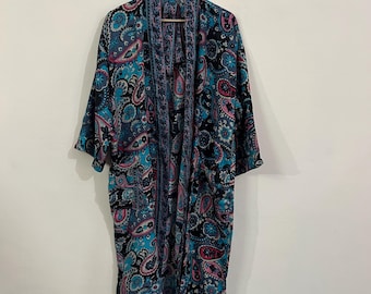 Indian Silk Kimono Robe: Paisley Duster Jacket, Beach Cover-Up