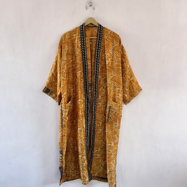 Pure Saree Silk Kimono Robe for women, Duster Jacket , Women Dressing Kimono Robe