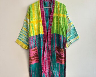 Long Tie Dye Kimono Robe, Beach Dress