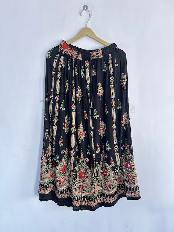 Boho Maxi Skirt: Vintage Indian Rayon Skirt with Embroidery