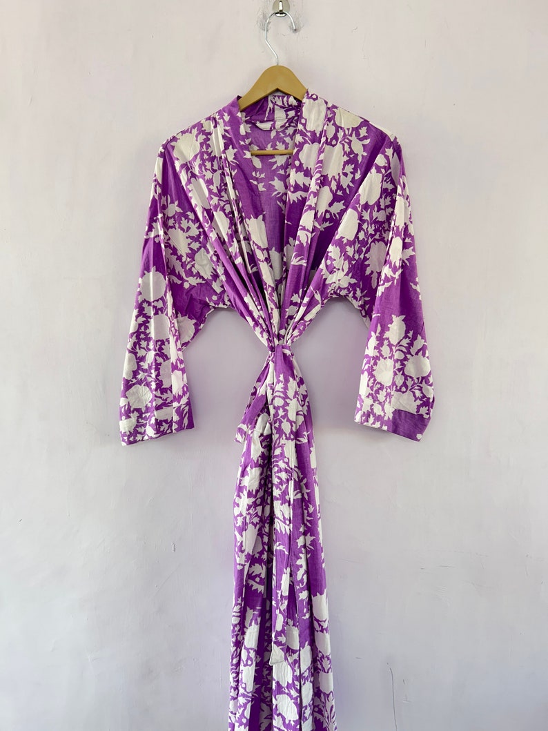 100% cotton block printed kimono Robe, Beach Cover Up , Bridesmaid Gown image 8