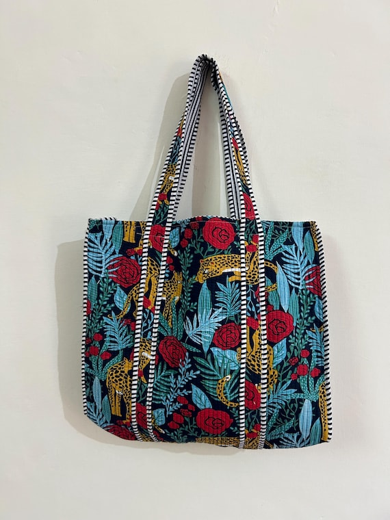Beautiful Printed Cotton Quilted Tote Bags Shoulder Bag for Shopping Duffle Sustainable Bag Etsy UK