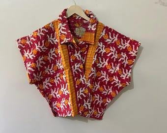 Handmade Reversible Kantha Jacket: Vintage Indian Open Coat