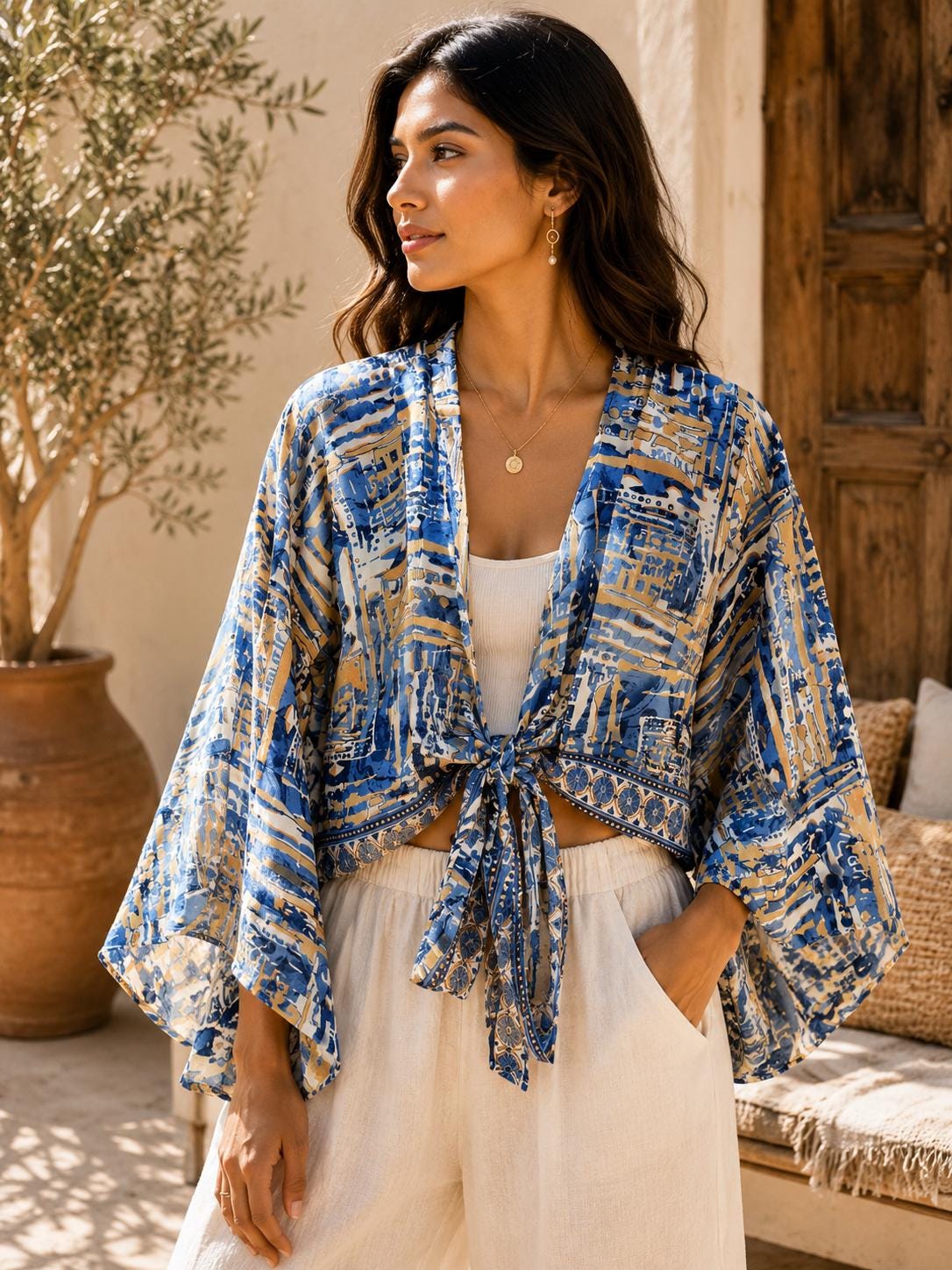 Long Bell Sleeves Silk Crop Top: Festival Wear Top For Women