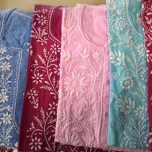 Kurti Chikan indio bordado, kurti corto, túnica kurti para mujer, túnica de algodón, blusas y camisetas para niña (elija cualquier color)
