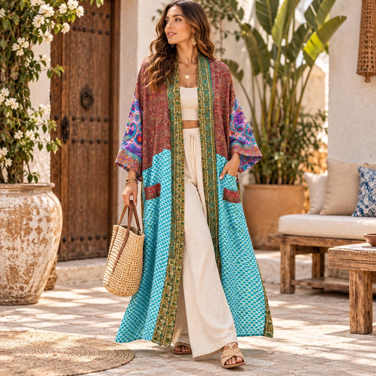 Silk Patchwork Kimono For Women