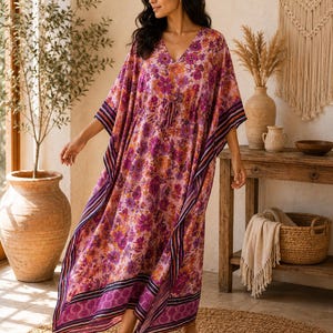 Indian Handmade Silk Kaftan For Women , Lounge Wear