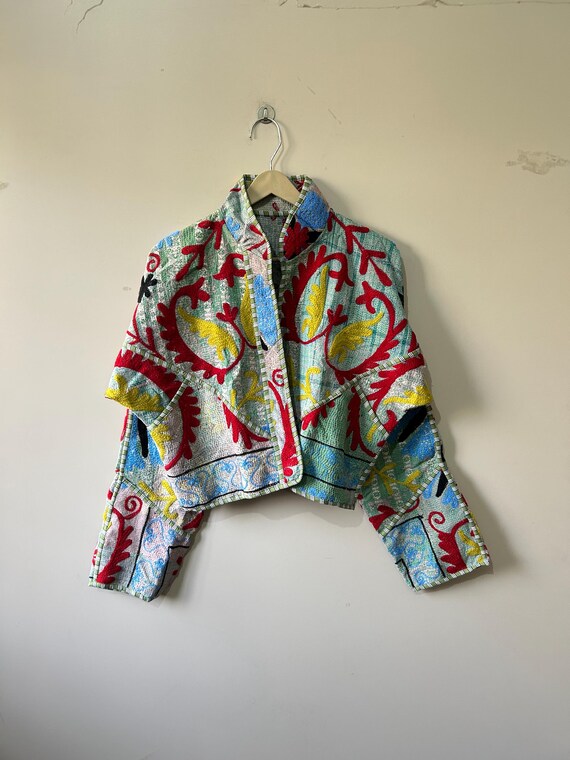 Traditional Floral Suzani Embroidered Vintage Kantha Jacket