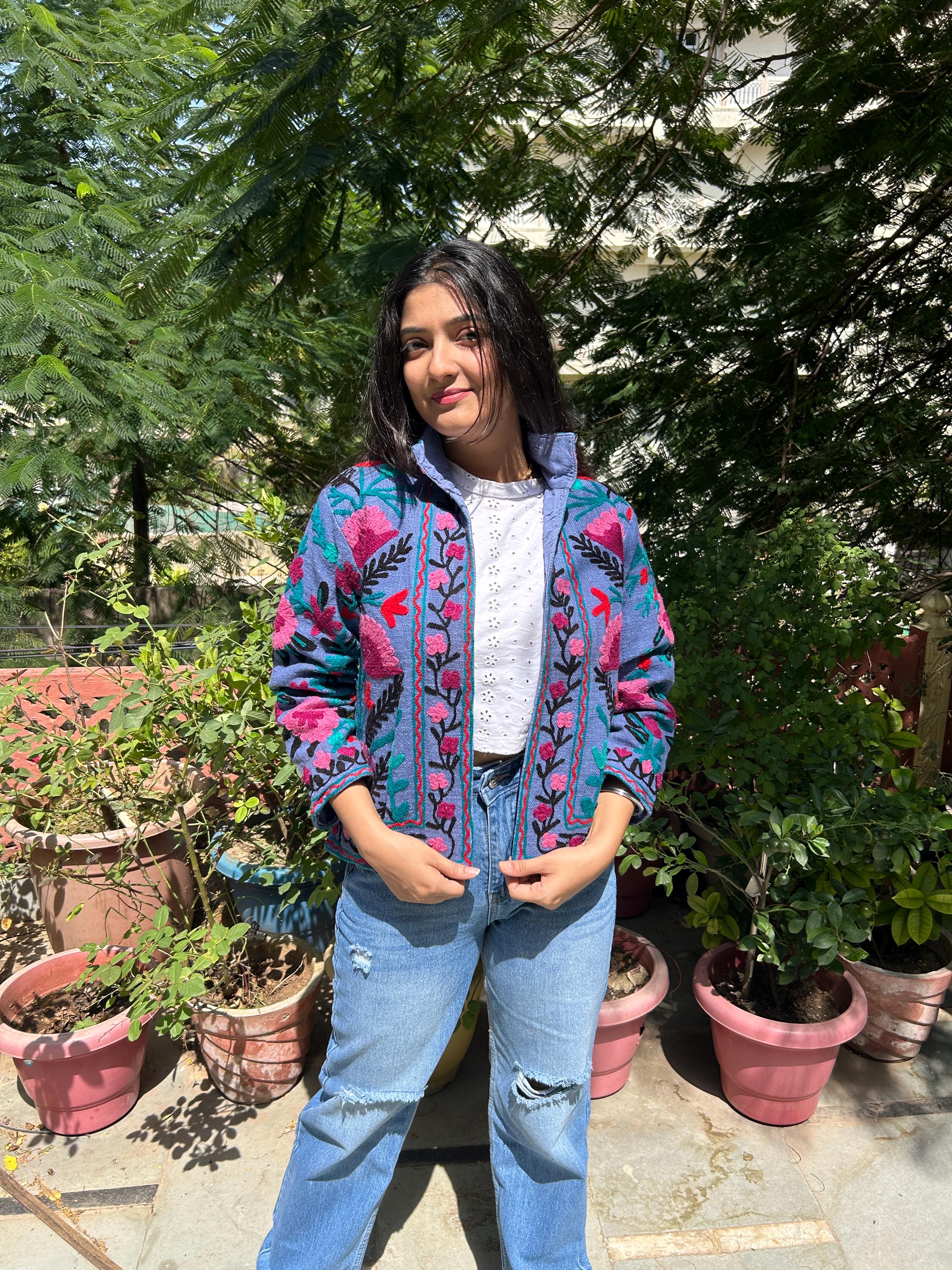Handmade Suzani Embroidered Jacket: Traditional Floral Cotton Coat