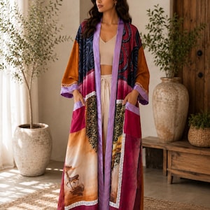 Lounge Kimono Robe Women ,Soft Silk Boho Cover Up