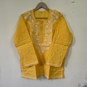 Women Handmade Chikankari Embroidered Kurti Tunic Blouse