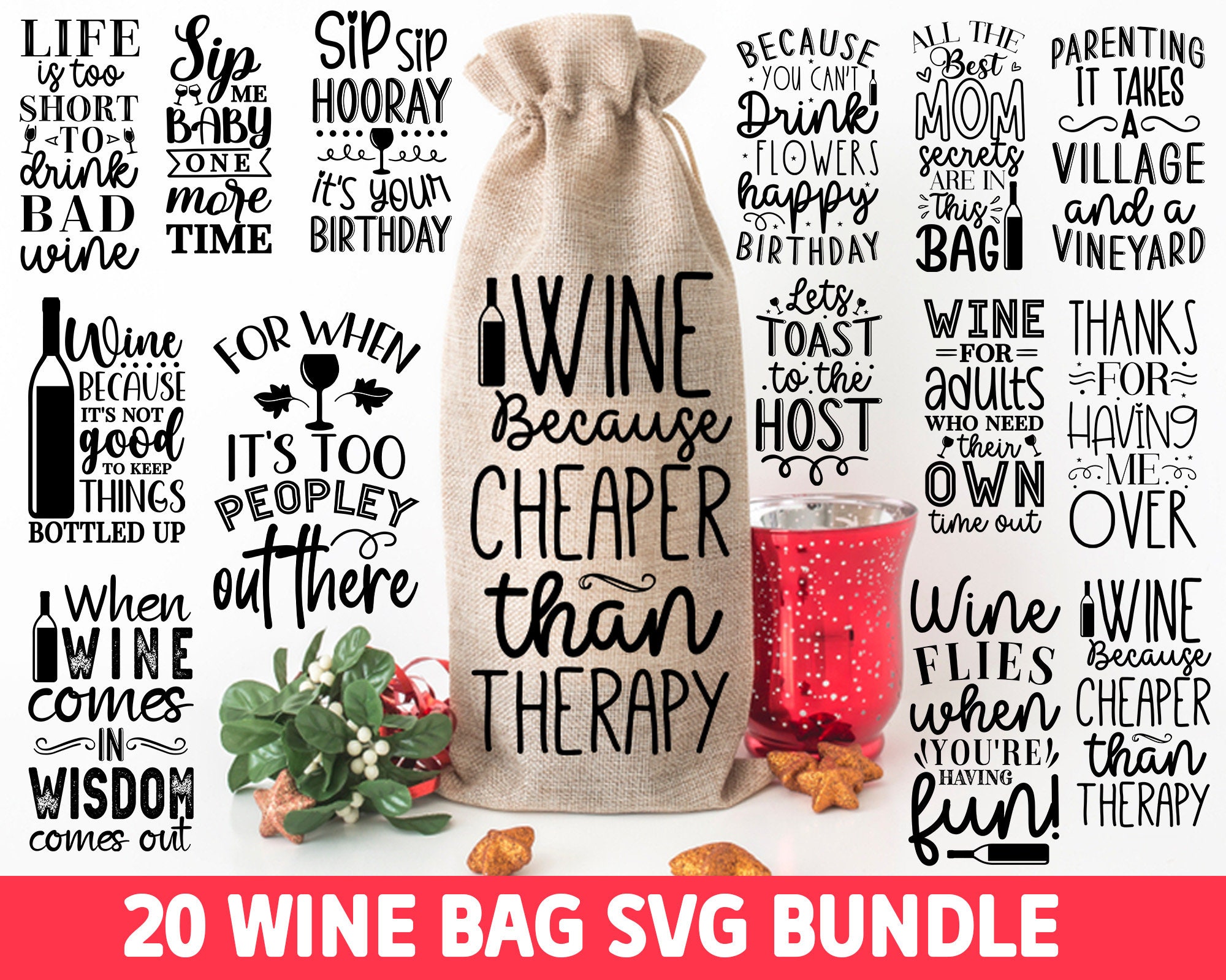 Wine Bag Svg Bundle Wine Glass Svg Christmas Wine Svg Wine Etsy