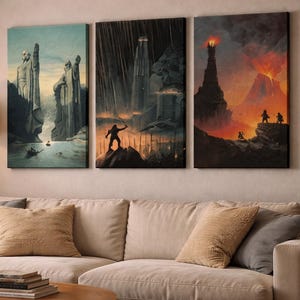 Set canvasprints van een scène uit een fantasytrilogie: Little Hero Ring Quest muurdecoratie afbeelding 1