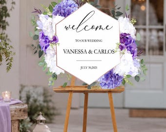 Purple Floral Acrylic Wedding Welcome Sign | Custom Clear Decor