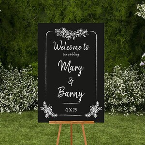 Cartello di benvenuto per matrimonio floreale bianco acrilico nero / personalizzabile
