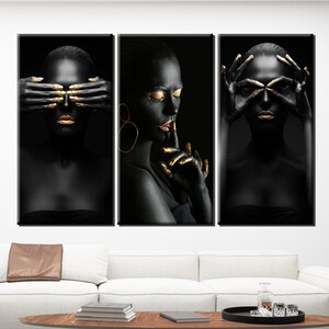 Modern African Woman Canvas Set|Gold and Black Canvas|Mother&#39;s Day Gift|Sexy Room Decor|Bedroom Decor|Modern Canvas Set|Black Canvas Set