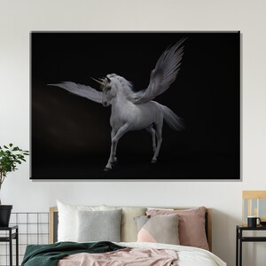 Sale %40 Black and white Unicorn Canvas, Unicorns Girls Bedroom Artwork - charming unicorn gifts Fantasy Unicorn art | New Year Gift