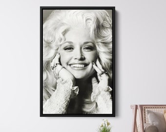 American country queen Dolly Parton Canvas Wall Art | Country Pop Star Canvas | Black & White Portait Canvas|Modern Decor|New Year Gift Idea