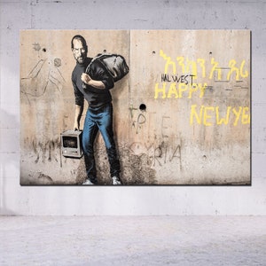 Banksy Street Art Canvas - Steve Jobs Wall Art, Creative Home Decor, Unique Banksy Painting, Modern Art for Living Room