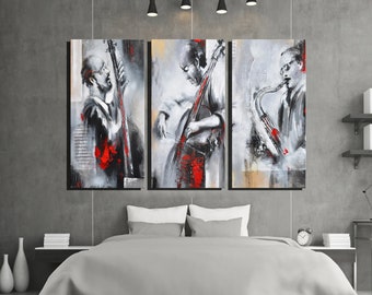 Jazz Musician Canvas Print, Modern Cello Saxophone Artwork