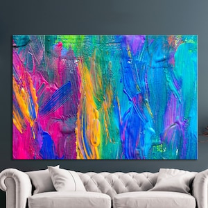 Abstract Colorful Art Print, Hand-Painted Canvas Painting, Dynamic Pattern Large Wall Decor, Colorful Abstract Art Background, Canvas Art