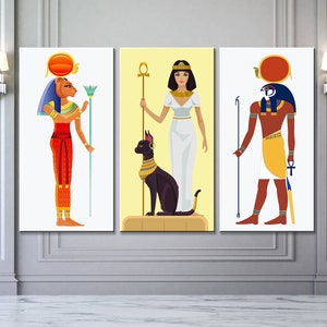 Egyptian Goddess & Lion Canvas Print: Ancient Mythology Wall Art, Ethnic Wall Hanging Gift