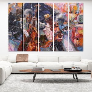 Abstract African Jazz Art - Colorful Dancing People Poster Print, Jazz Club Decor, American Classic Artwork for Enjoying Spaces