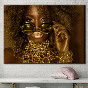 Splendid Gold Black African American Canvas Artwork , Large african art, African Art Print, Jamaican print , african artwork christmas gift