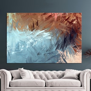 Blue And Brown Abstract Wall Art, Extra Large Canvas Art Blue Painting Print Art Decor Heavy Texture Painting Contemporary Art Abstract Wall
