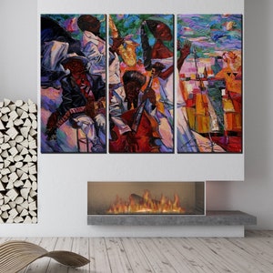 Afro Classic Jazz Canvas Art | Abstract Dancing African People | Colorful Black Artwork | African Oil Painting Print Decor