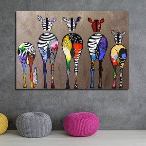BANKSY Zebra Art - Arte de parede de zebra colorida, pintura em tela abstrata, estampas de animais, decoração moderna, arte vibrante para casa