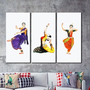 Indian Female Dancers Colorful Traditional Canvas Wall Art , Indian Classical Dancer Girls and Indian Colors, Indian Traditional Poster