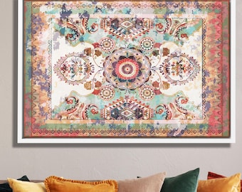 Kelim Leinwanddruck | Vintage Teppich Muster, gerahmt Wandkunst