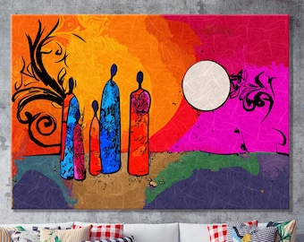 African Ethnic Canvas Art | Retro Colorful Wall Decor