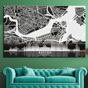 Boston City  Map Print Poster Canvas | Massachusetts Map Print Poster Canvas | City Map Decor |  City Street Road Map Wall Decor | Home Gift