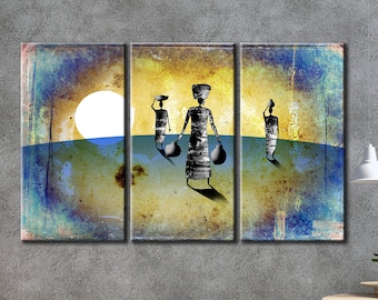 Grunge African Art Canvas Print, Ethnic Home Decor