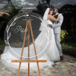 FREE PREVIEW Round Floral Clear Acrylic Welcome Sign | Floral Wedding Welcome Sign | Custom Welcome Sign | Acrylic Wedding Decor Fth-sign