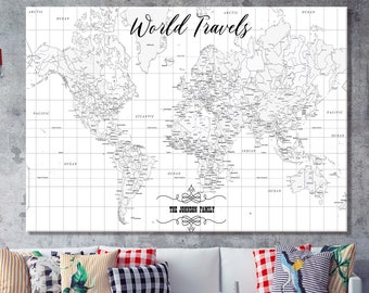 Épingle de carte du monde - panneau de carte de voyage personnalisé, art mural de carte personnalisé, cadeau de mariage unique pour les couples, décor de tableau d'affichage aventure