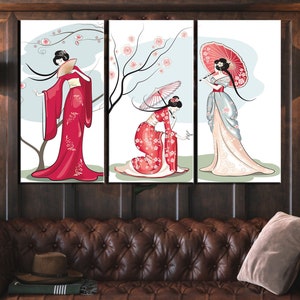 Japanese Ethnic Set Canvas - Traditional Girls Antique Clothes and Art ...