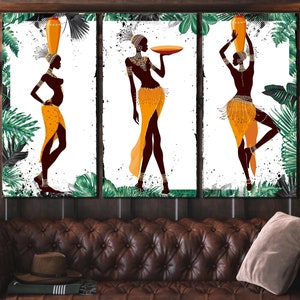 African Woman Ethnic wall Artwork | Modern afro american WallArt Canvas | gift for african friend | Orange wall decor Fth-afr christmas gift