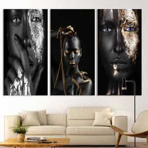 Black Fashion Woman Canvas Print, Afro American Portrait Decor