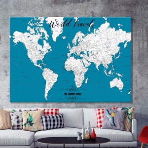 Mappa del mondo, mappa con puntine, bacheca con mappa del mondo, regalo di nozze personalizzato, decorazione per la casa turchese Fth-map, regalo per il ritorno a scuola, decorazione per l'aula
