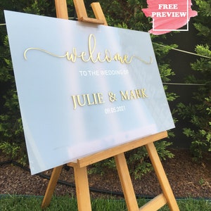 Acrylic Wedding Sign With 3D Mirror Gold Names | Wedding Welcome Sign | Personalized Wedding Signs | Reception Signage | Modern Welcome Sign