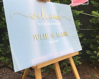 Acrylic Wedding Sign With 3D Mirror Gold Names | Wedding Welcome Sign | Personalized Wedding Signs | Reception Signage | Modern Welcome Sign