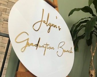 Custom Party Sign, 3D Acrylic Welcome Sign, Custom Circle GOLD 3D Name Sign for Weddings, Business, Salon & Spa Signage, Personalized Decor