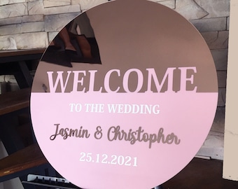 Pink & Rose Gold Acrylic Sign Wedding, Round Acrylic Name Sign / Custom 3D Rose Gold Acrylic, business sign, salon spa signage, personalized