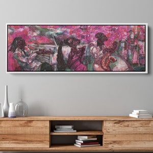 Abstract Jazz Club Canvas Art: Afro People, Dancing Musicians