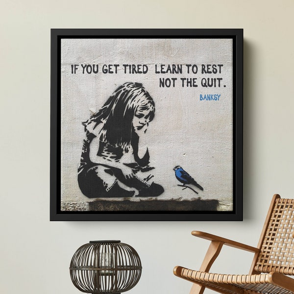 40 % OFF Framed  Banksy Girl and Blue Bird Quote, Street Art Banksy Girl and Blue Bird, Banksy Canvas Art Print, Inspirational Quote, Canvas