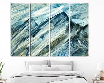 Abstract Mountain Canvas Art, Blue Green Gradients, Boho Decor